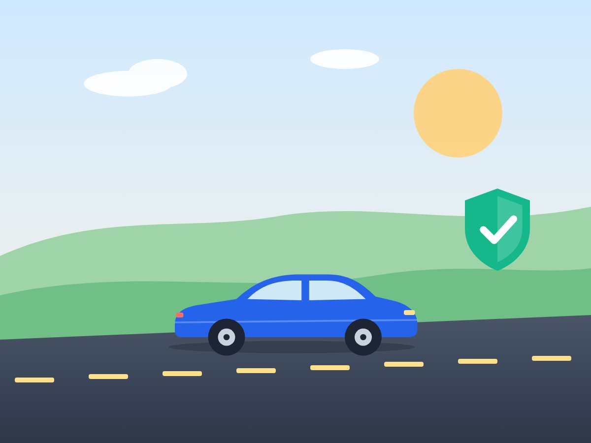 Car driving on an open road with a protection shield